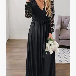 Elegant Black Lace Sleeve Maxi Dress